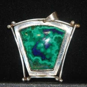 Sterling Silver Modernist Pendant‎ Malachite Azurite AJV Twigg Blue & Green